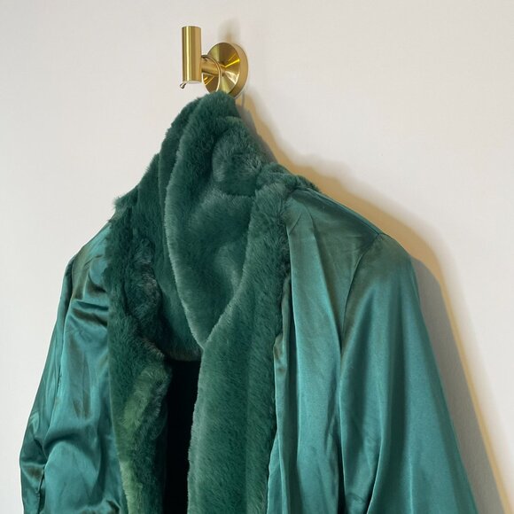 Streetwear | Blank NYC Faux Fur Jacket | Deep Emerald Green Teal Maximalist Crop - Picture 7 of 9